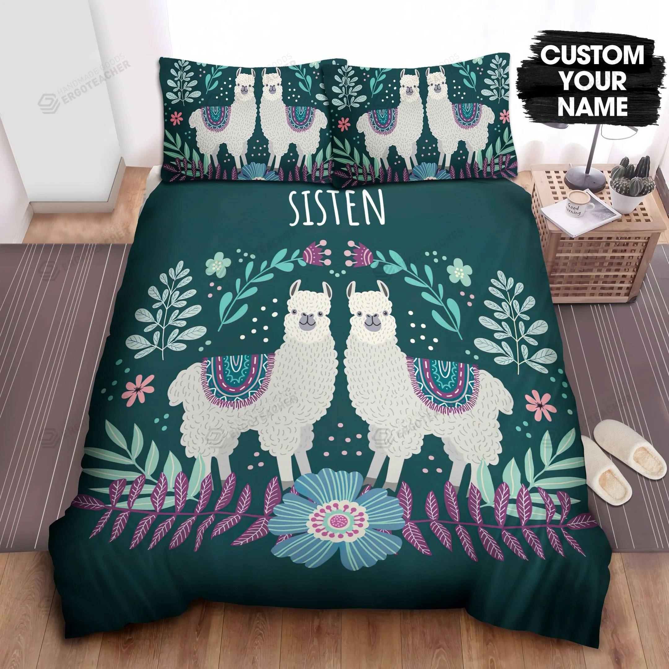 Personalized Two Cute Cartoon Llamas Hand Drawing Bedding Set - Teasearch3d