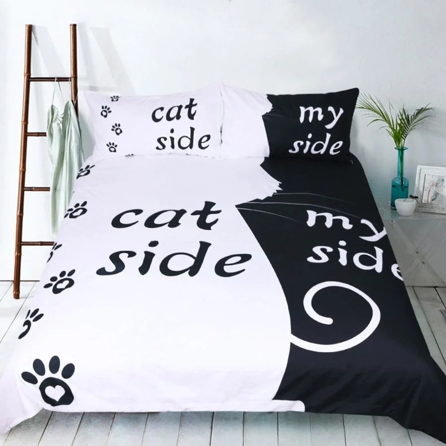 Black and White Cat Side Duvet Cover Bedding Set - Teasearch3d