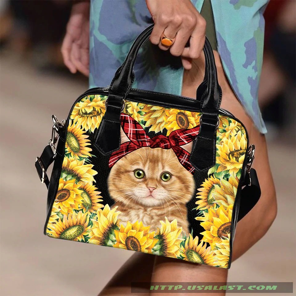 Cat And Sunflower Shoulder Handbag