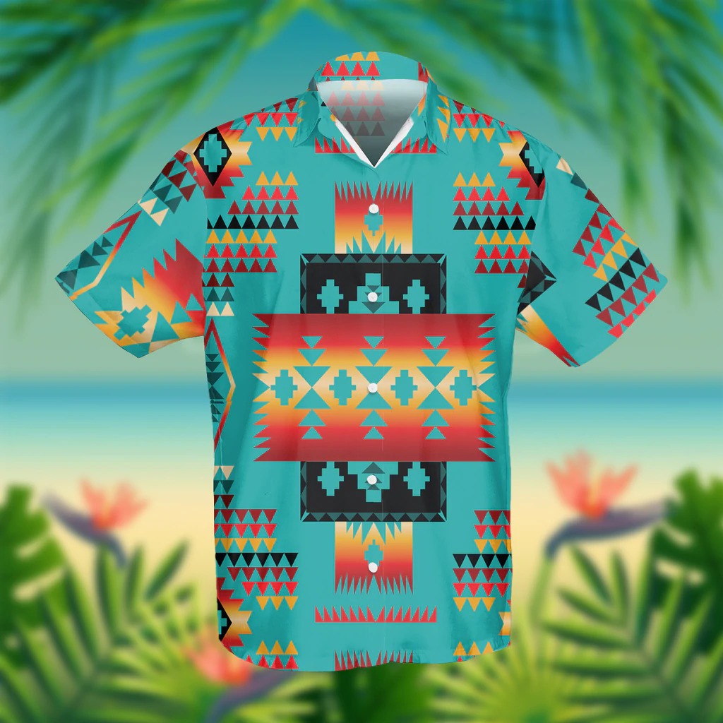 Blue Native Tribes Pattern Native American Hawaiian Shirt - Dnstyles