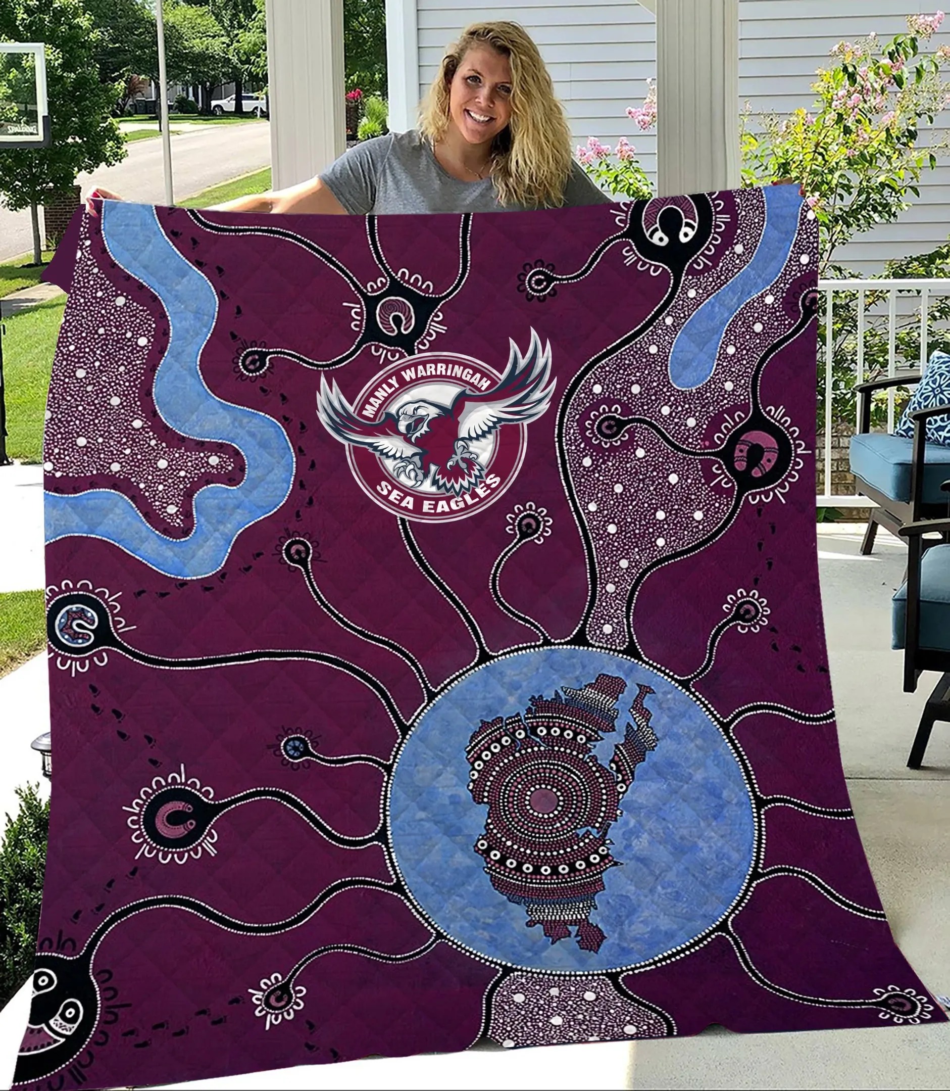 NRL Manly Warringah Sea Eagles Indigenous Quilt Blanket - Teasearch3d