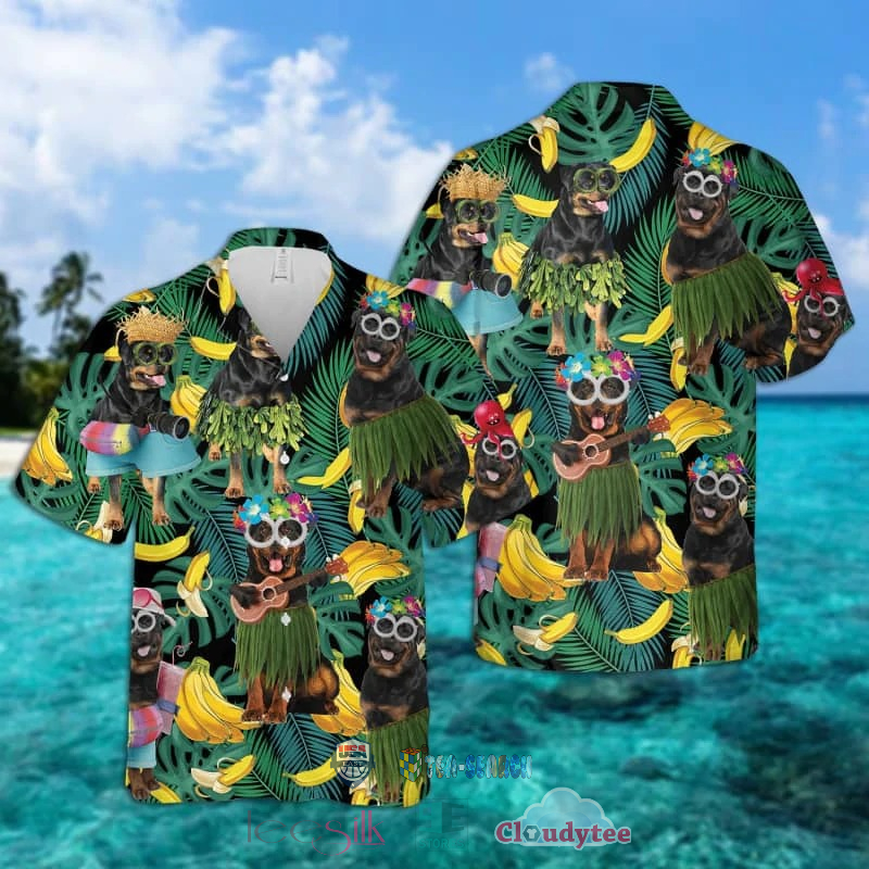 Rottweiler Dog Banana Tropical Hawaiian Shirt