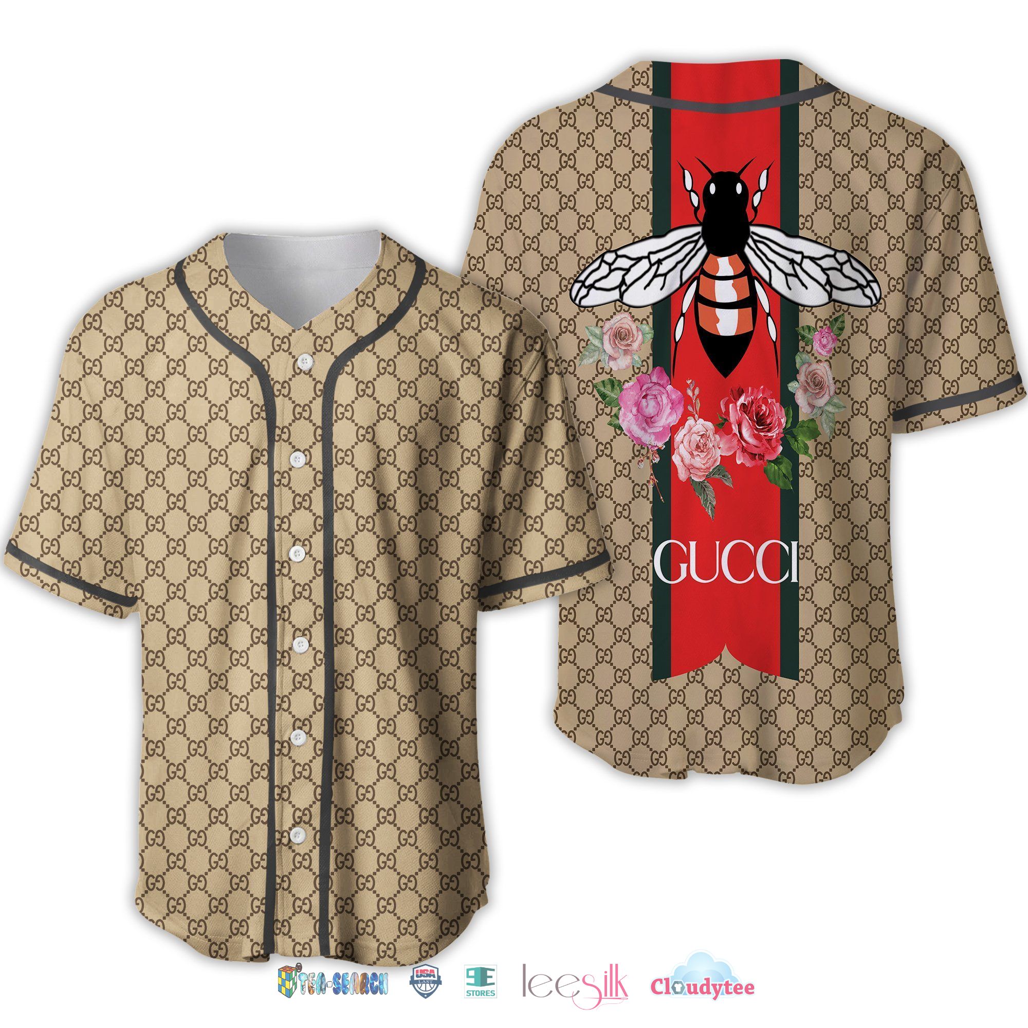 Gucci Bee Rose Flower Baseball Jersey Shirt