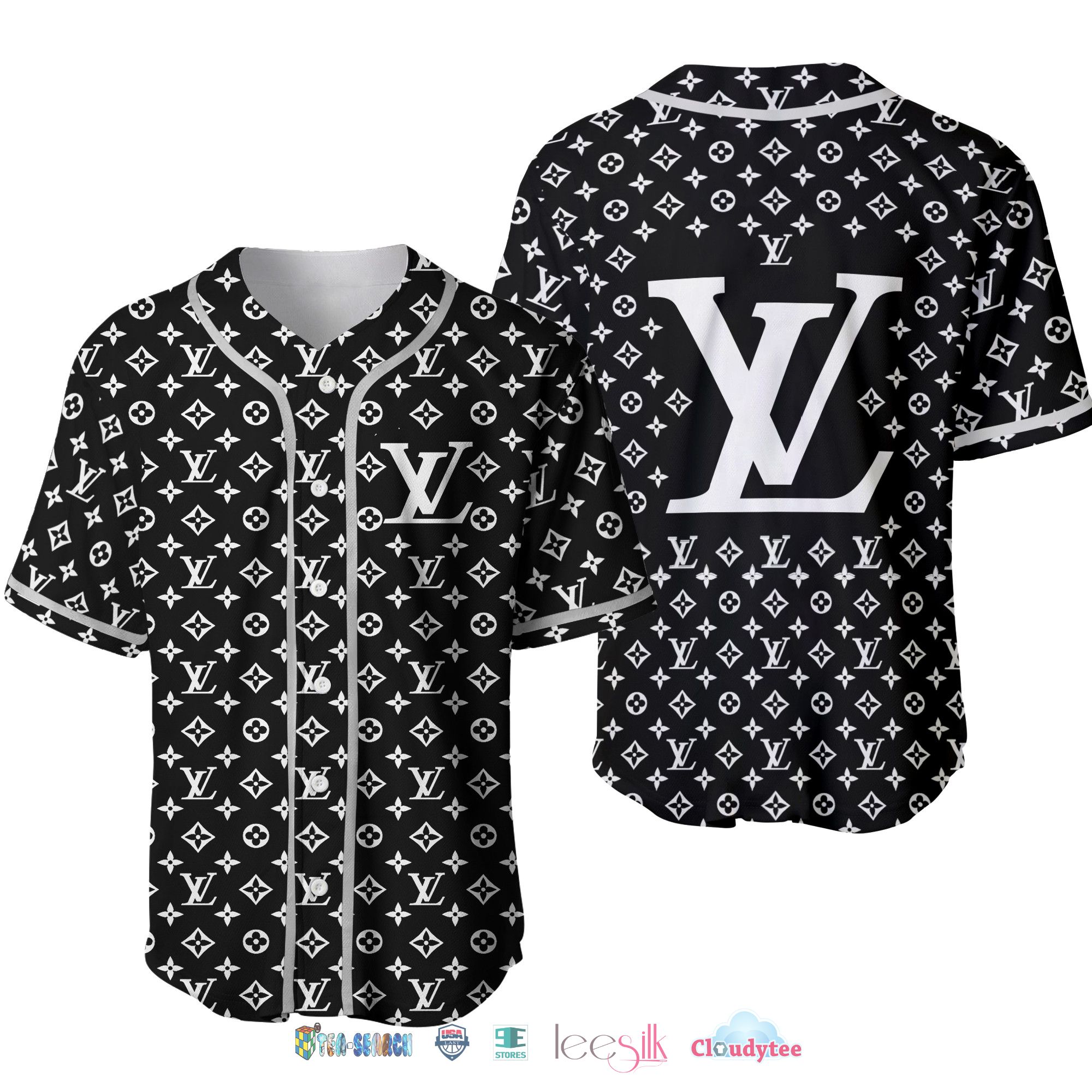 Louis Vuitton Black Baseball Jersey Shirt