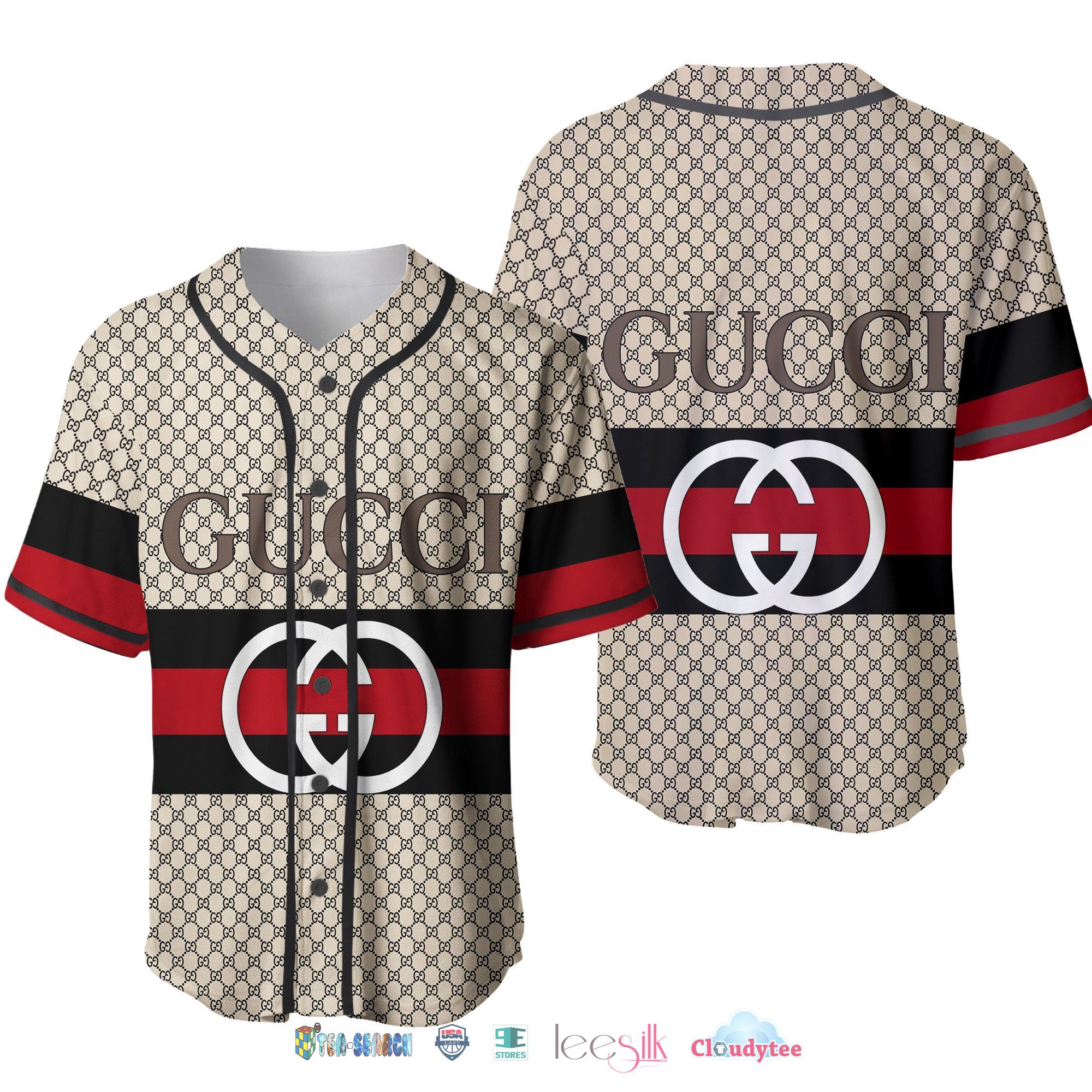 Gucci Black Red Baseball Jersey Shirt