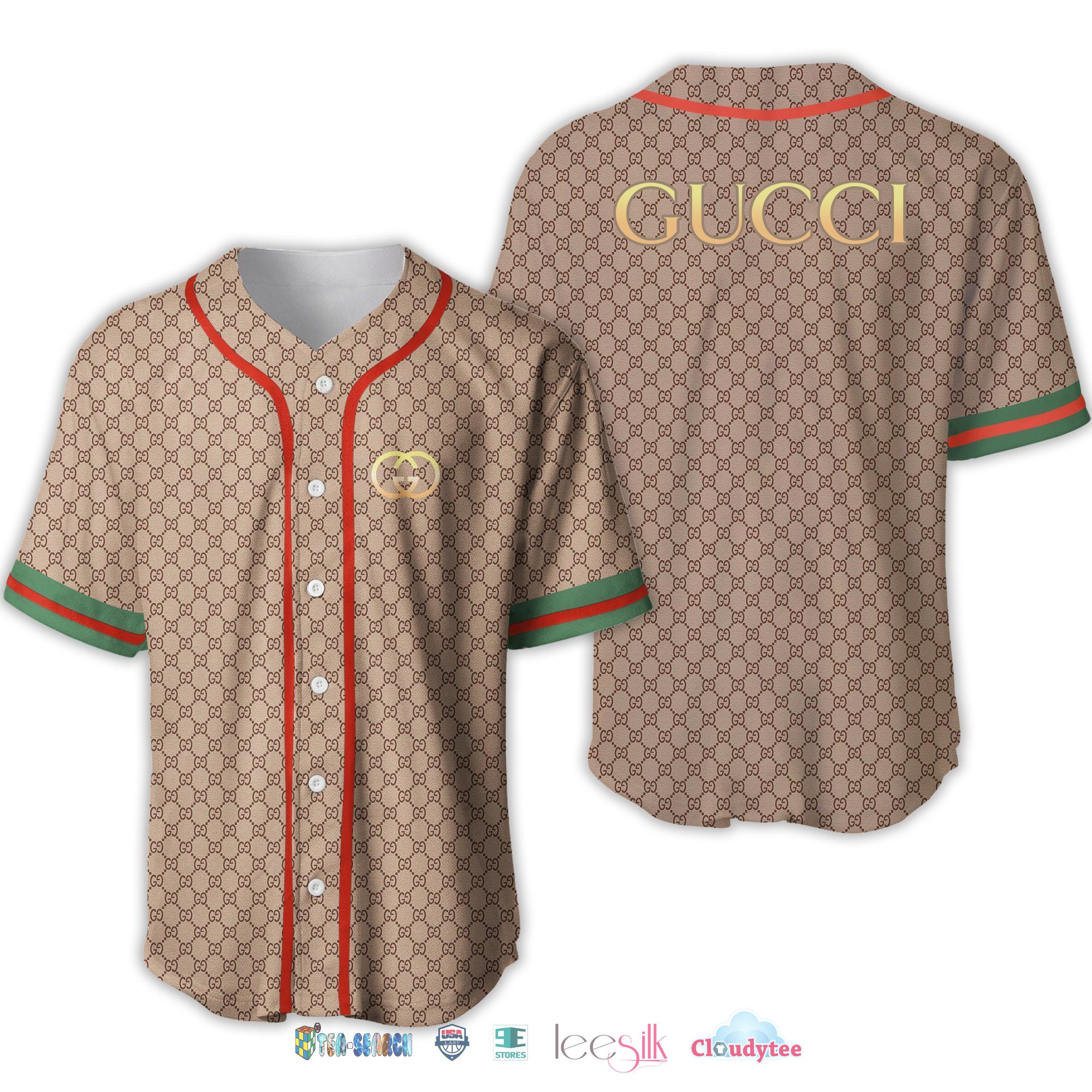 Gucci Light Brown Baseball Jersey Shirt