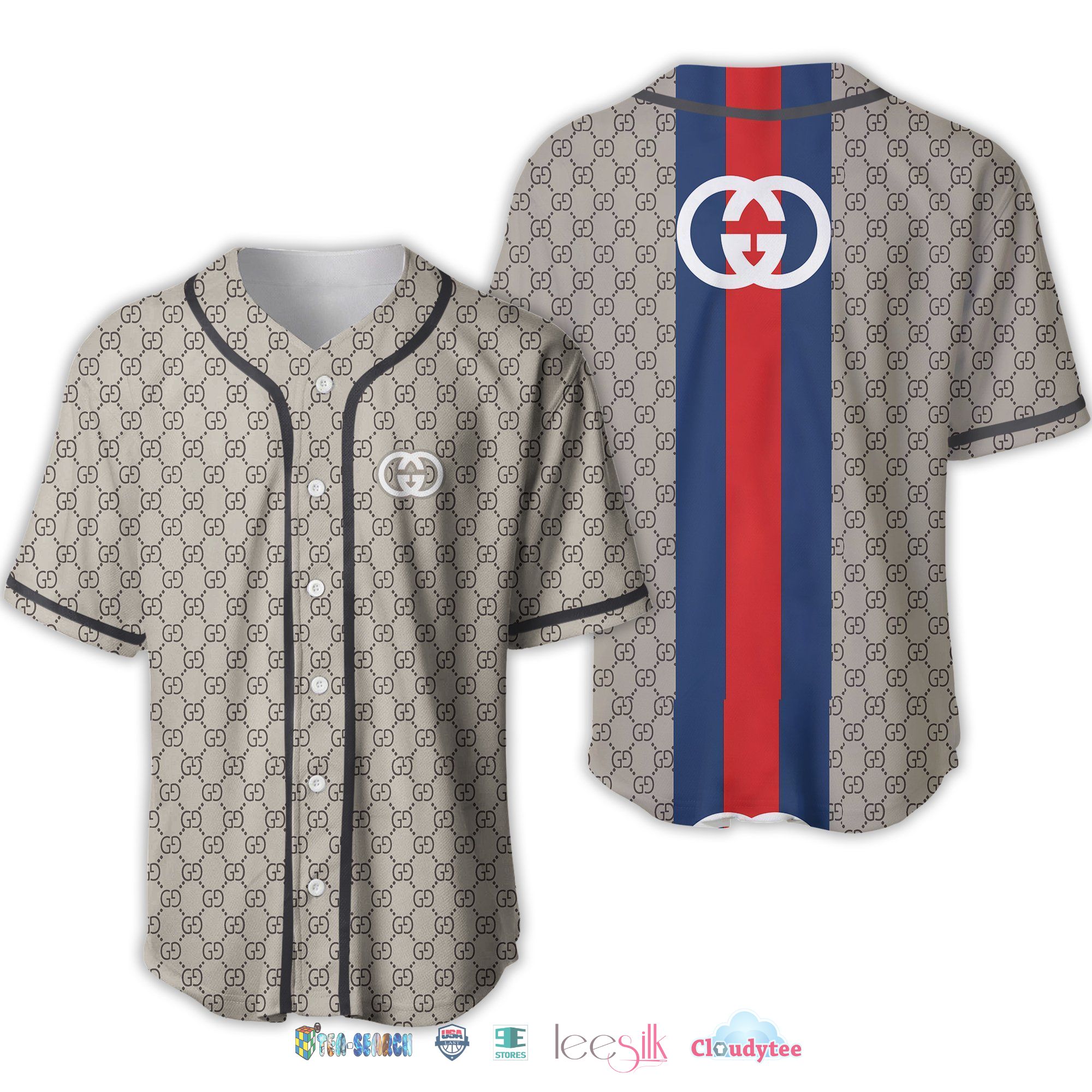 Gucci Blue Red Line Baseball Jersey Shirt