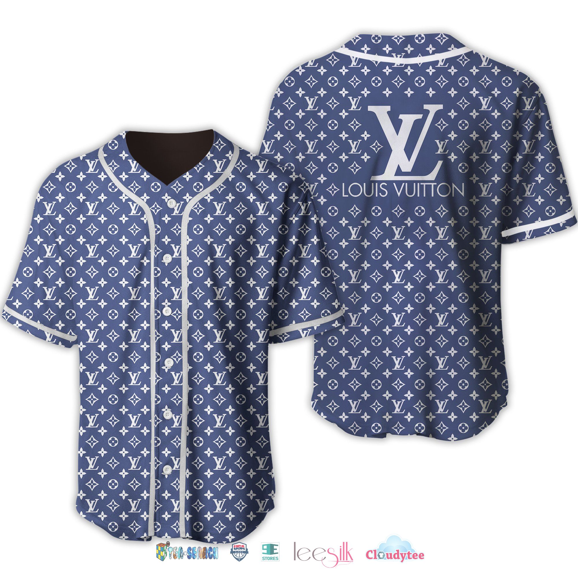 Louis Vuitton Navy Blue Baseball Jersey Shirt