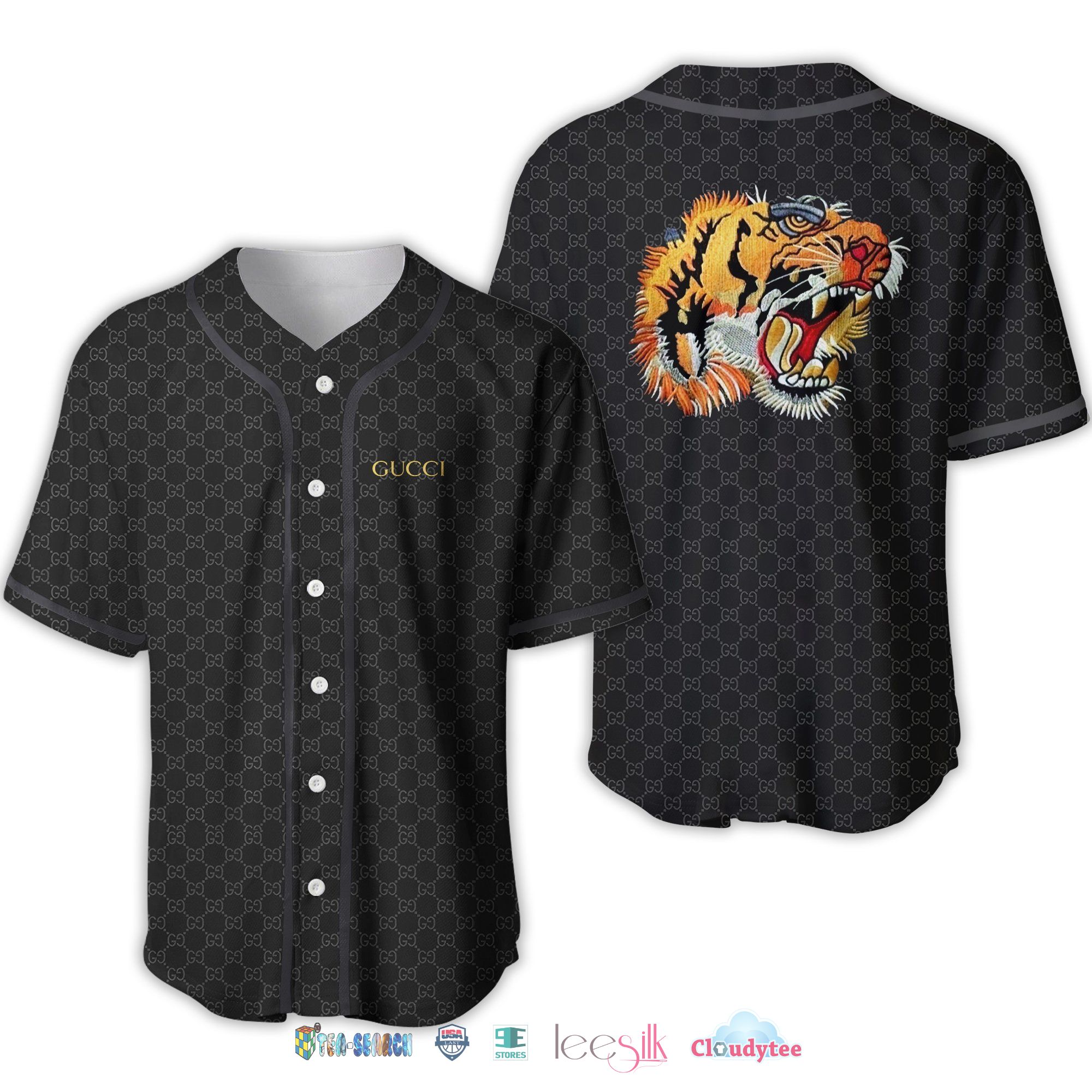 Gucci Tiger Logo Black Baseball Jersey Shirt