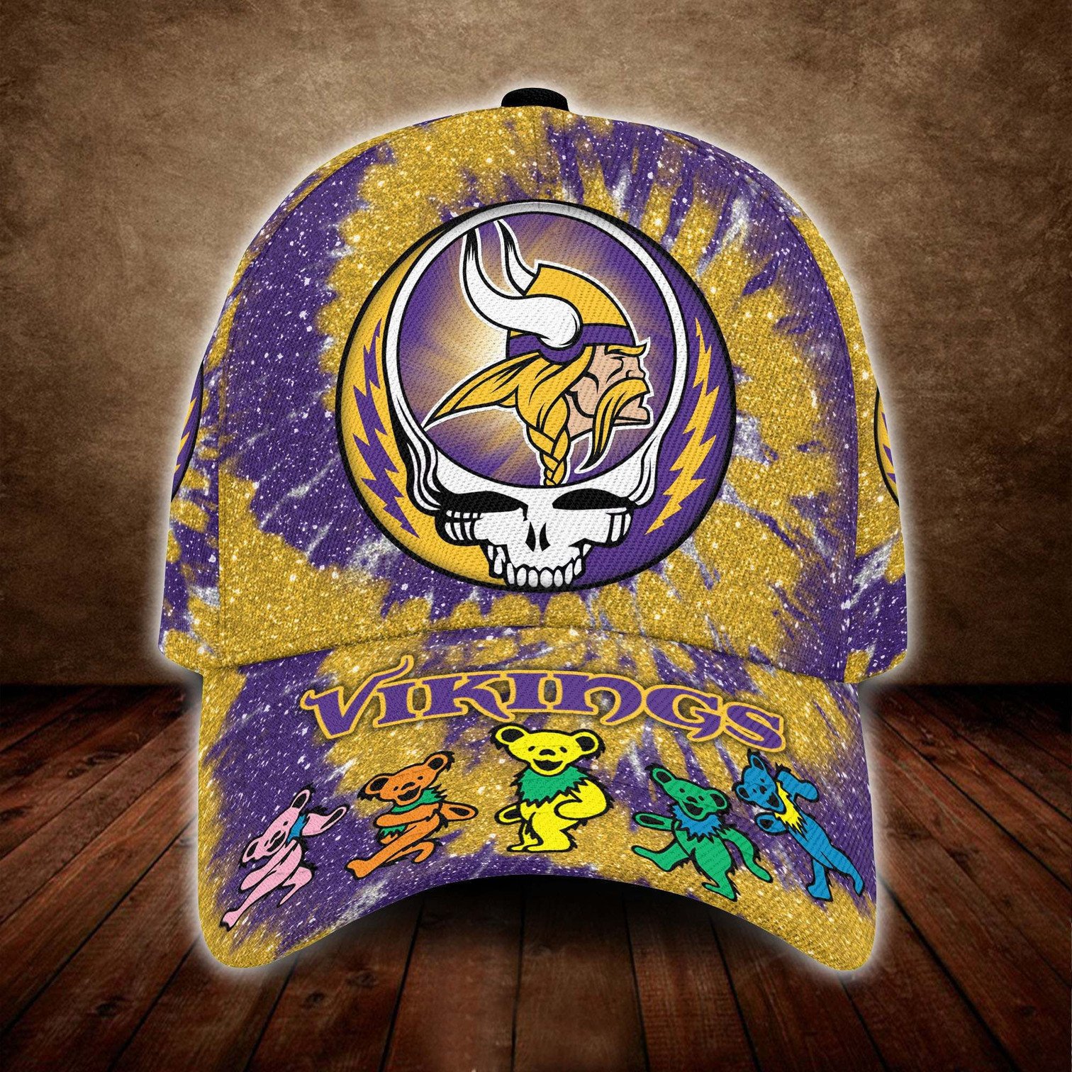 Minnesota Vikings And Grateful Dead Band Baseball Classic Cap - Teasearch3d